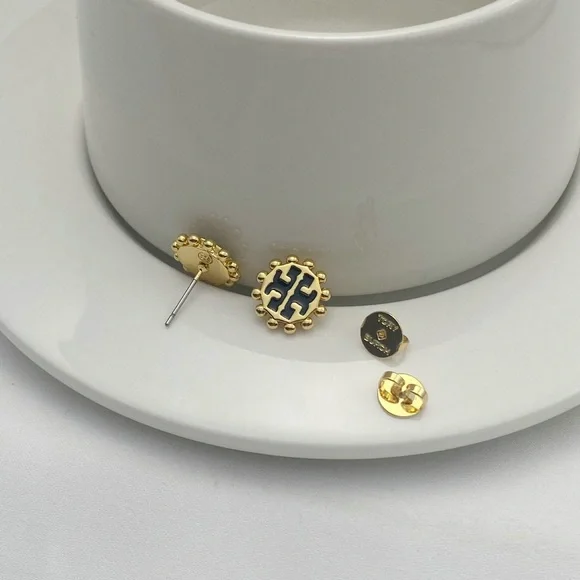 Tory Burch Gold and Navy Stud Earrings - Picture 5 of 5